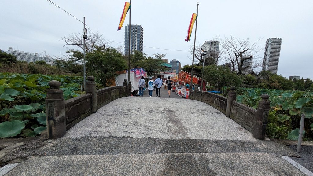 天龍橋を渡ります。 不忍池の中を横切る現在の橋を進み、次の地点へ向かいます。
